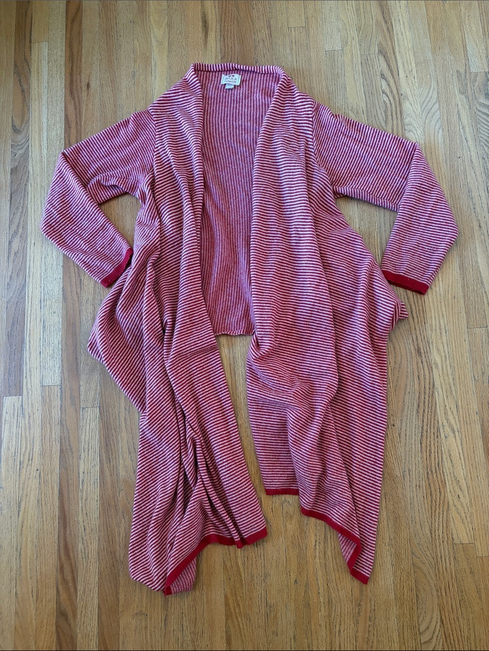 Striped Open-Front Red Women’s Sweater Cardigan